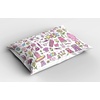 Ambesonne Cartoon Pillow Sham, Spring Cartoon Girlie Doodle Style Illustration Clothes Cellphone Makeup, Decorative Standard Size Printed Pillowcase, 26″ X 20″, Pink Purple Yellow(Pink Purple Yellow)