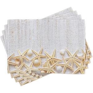 Ambesonne Seashells Place Mats Set of 4, Sea Shells on Timber Pattern Tropical Honeymoon Getaways Classic Marine Theme, Washable Fabric Placemats for Dining Room Kitchen Table Decor, Pearl Ivory
