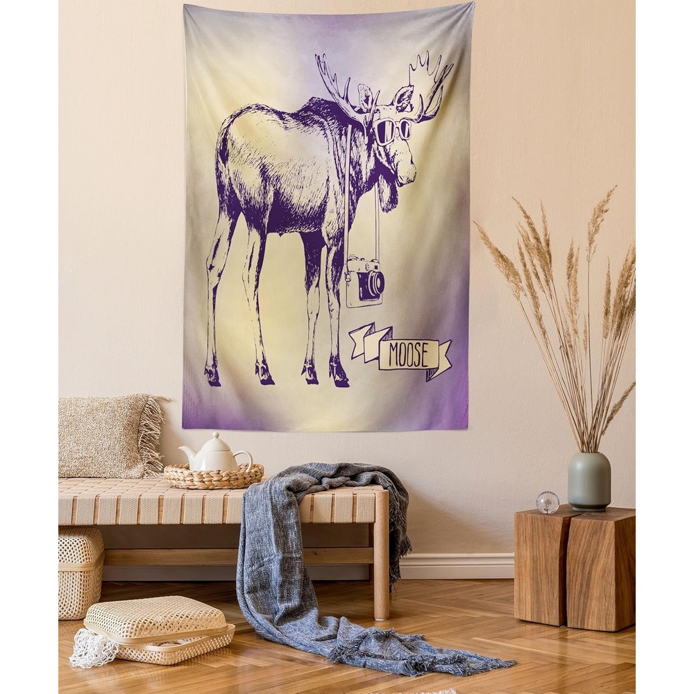 image:imageAmbesonne Moose Tapestry Hipster Deer Shade Sunglasses and Camera Vintage Ombre Design Funny Animal Art Wall Hanging for Bedroom Living Room Dorm Decor 40 X 60 Purple Beige