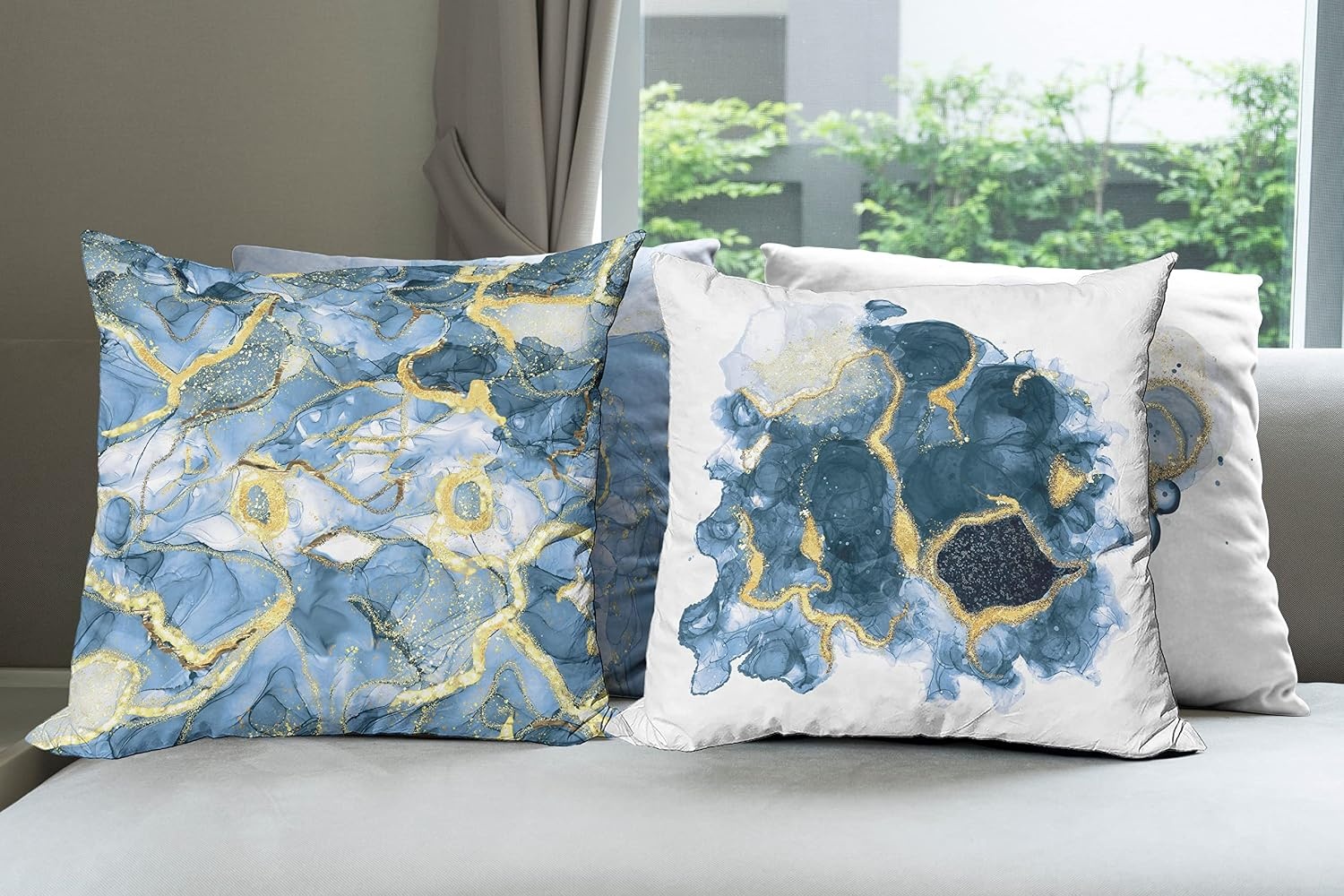 image:imageAmbesonne Marble Print Throw Pillow Cushion Case Pack of 4 Contemporary Greyscale Hazy Hues and Neutral Stone Like Motifs Print Modern Accent DoubleSided Digital Printing 20 Beige Pale Sky Blue