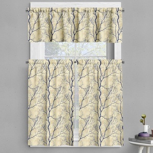 Ambesonne Botanical Valance & Tier Curtain 3 pcs Set, Lone Autumn Tree Theme Leafless Branches on Shadowy Beige Background, Window Treatments for Kitchen Room Decor, 55″ x 24″, Beige and Charcoal Grey