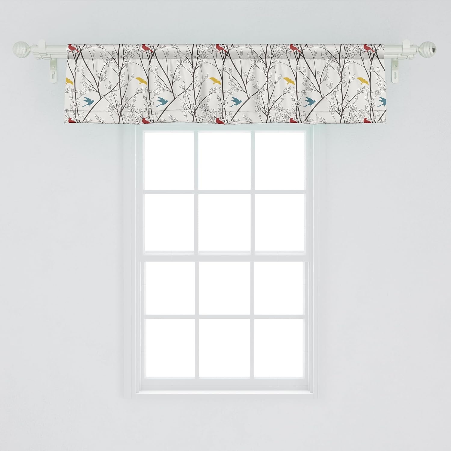image:imageAmbesonne Nature Window Valance Pack of 2 Birds Wildlife Cartoon Like Image with Tree Leaf Art Print Rod Pocket Curtain Valances for Kitchen Bedroom 54 X 12 Mustard Maroon