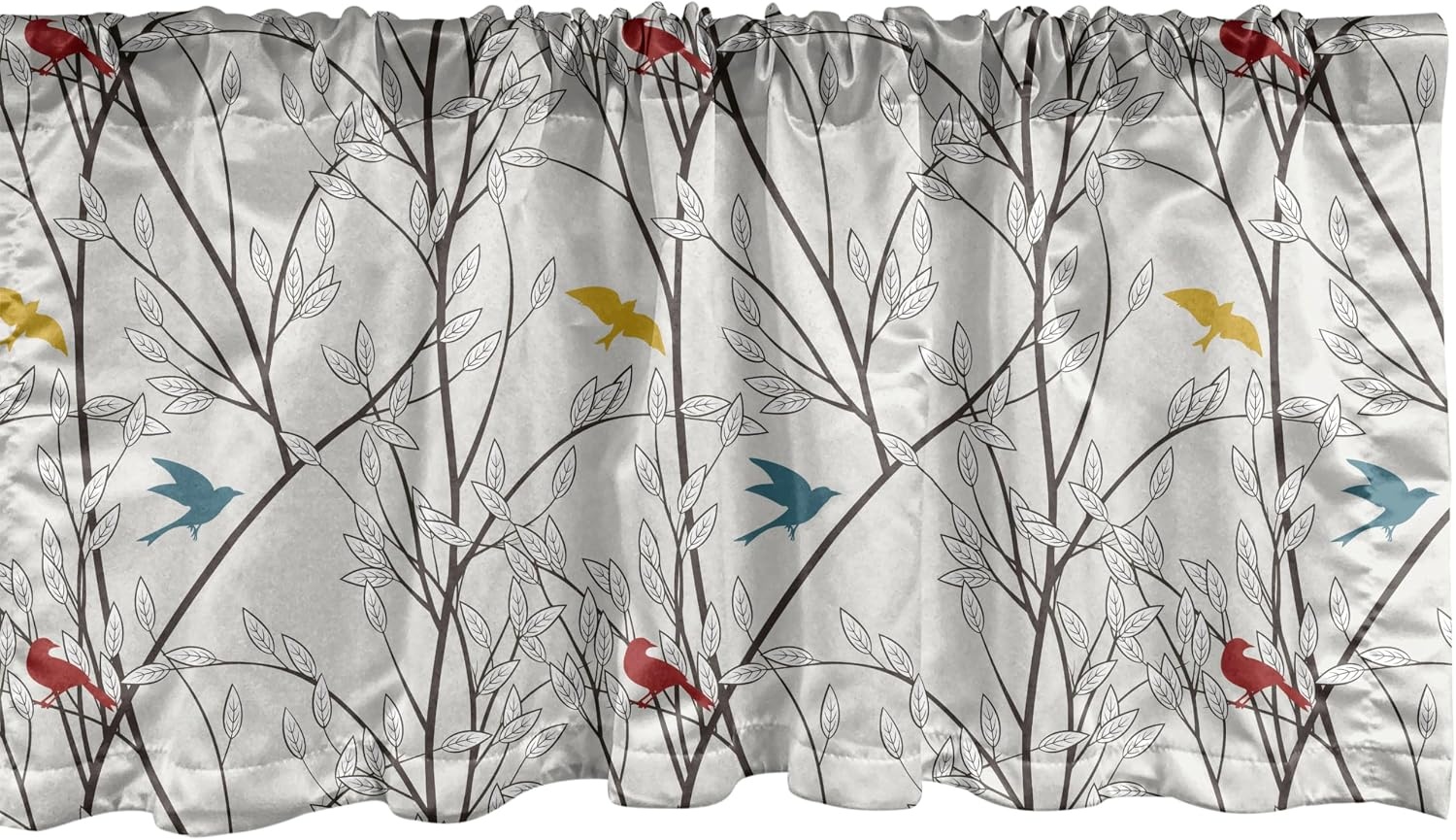 image:imageAmbesonne Nature Window Valance Pack of 2 Birds Wildlife Cartoon Like Image with Tree Leaf Art Print Rod Pocket Curtain Valances for Kitchen Bedroom 54 X 12 Mustard Maroon