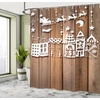 Ambesonne Christmas Shower Curtain, Wood Rustic Design Holiday Season Santa Claus in Sleigh House Paper Art Print, Cloth Fabric Bathroom Decor Set with Hooks, 69″ W x 70″ L, White Brown(69″ W x 70″ L)