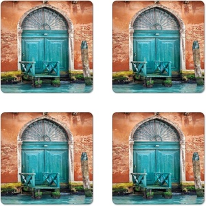Ambesonne Eiffel Tower Coaster Set of 4, Eiffel Tower Paris is Always an Idea Tourism Locations Love, Square Hardboard Gloss Coasters, Standard Size, White Black(Sky Blue)