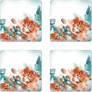 Ambesonne Eiffel Tower Coaster Set of 4, Eiffel Tower Paris is Always an Idea Tourism Locations Love, Square Hardboard Gloss Coasters, Standard Size, White Black(Orange Teal)