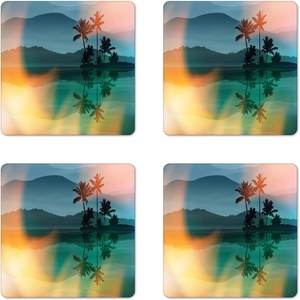 Ambesonne Eiffel Tower Coaster Set of 4, Eiffel Tower Paris is Always an Idea Tourism Locations Love, Square Hardboard Gloss Coasters, Standard Size, White Black(Multicolor)