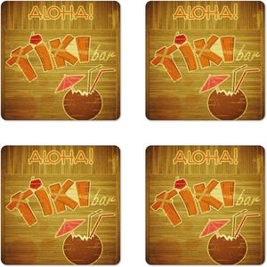 Ambesonne Eiffel Tower Coaster Set of 4, Eiffel Tower Paris is Always an Idea Tourism Locations Love, Square Hardboard Gloss Coasters, Standard Size, White Black(Brown Orange)