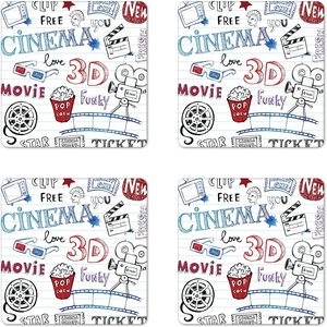 Ambesonne Eiffel Tower Coaster Set of 4, Eiffel Tower Paris is Always an Idea Tourism Locations Love, Square Hardboard Gloss Coasters, Standard Size, White Black(White Blue)