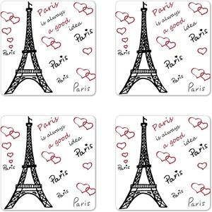 Ambesonne Eiffel Tower Coaster Set of 4, Eiffel Tower Paris is Always an Idea Tourism Locations Love, Square Hardboard Gloss Coasters, Standard Size, White Black(White Black)