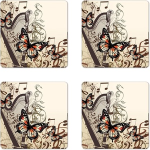 Ambesonne Eiffel Tower Coaster Set of 4, Eiffel Tower Paris is Always an Idea Tourism Locations Love, Square Hardboard Gloss Coasters, Standard Size, White Black(Cream Orange)