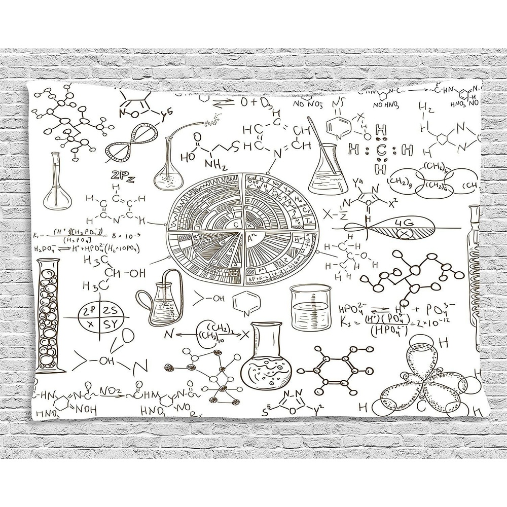 image:imageAmbesonne Science Tapestry Science Theme Hand Drawn Style Chemistry Laboratory Illustration Wide Wall Hanging for Bedroom Living Room Dorm 60 X 40 White Umber