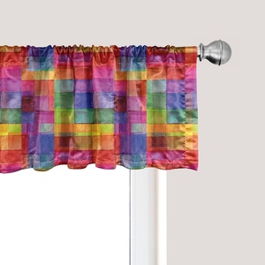 Ambesonne Abstract Window Valance, Rainbow Colored Geometric Square Shaped Blurry Effects Watercolor Design, Curtain Valance for Kitchen Bedroom Decor with Rod Pocket, 54″ X 12″, Vermilion Fuchsia