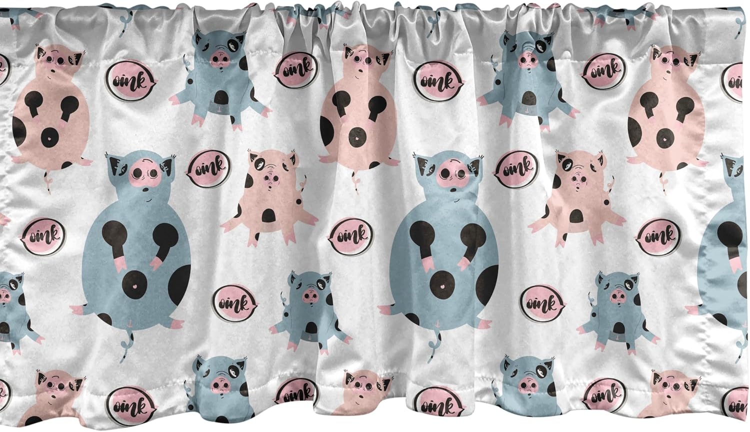 image:imageAmbesonne Farm Animal Window Valance Repetitive Pattern of Cartoon Pigs Curtain Valance for Kitchen Bedroom Decor with Rod Pocket 54 X 18 Blue Grey Blush