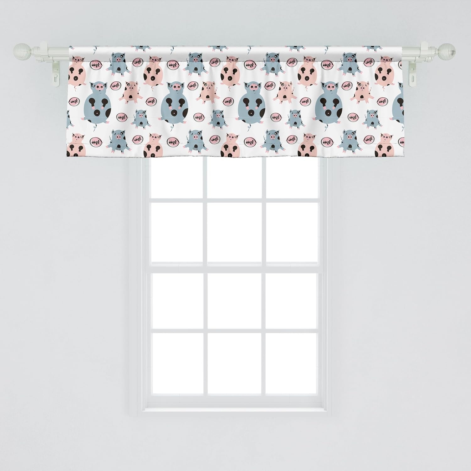 image:imageAmbesonne Farm Animal Window Valance Repetitive Pattern of Cartoon Pigs Curtain Valance for Kitchen Bedroom Decor with Rod Pocket 54 X 18 Blue Grey Blush