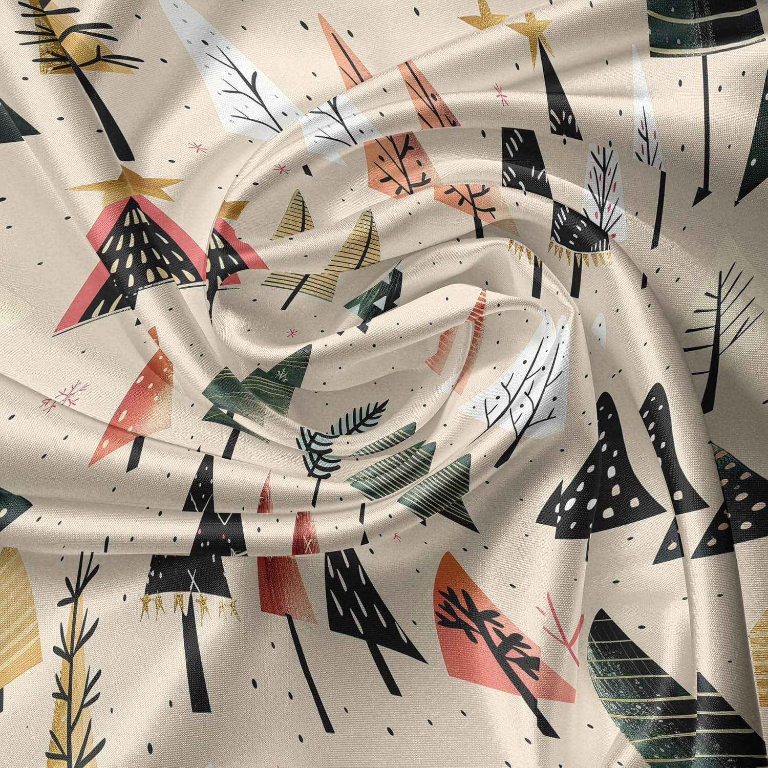 image:imageAmbesonne Christmas Valance and Curtain 3 pcs Set Modern Abstract Pine Trees Xmas Theme Dotted Background Print Window Treatments for Kitchen Room Decor 55 x 24 Beige Forest Green and Coral