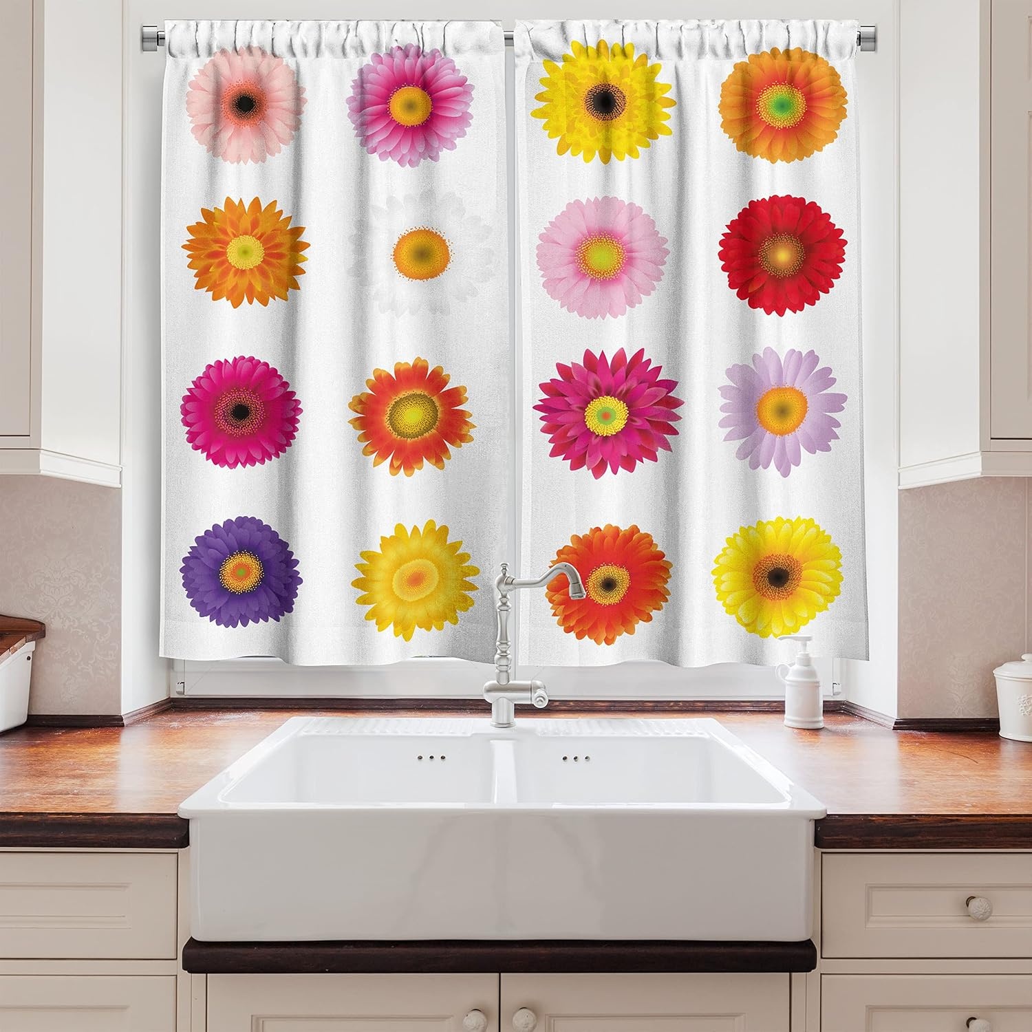 image:imageAmbesonne Dog Lover Valance amp Tier Curtain 3 pcs Set Hand Drawn Paw Print Doodles Circular Pattern Drawing Style Animal Window Treatments for Kitchen Room Decor 55 x 24 Charcoal BeigePink Yellow
