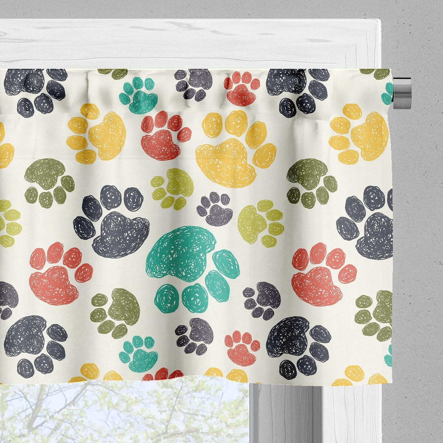 image:imageAmbesonne Dog Lover Valance amp Tier Curtain 3 pcs Set Hand Drawn Paw Print Doodles Circular Pattern Drawing Style Animal Window Treatments for Kitchen Room Decor 55 x 24 Charcoal BeigeCharcoal Beige