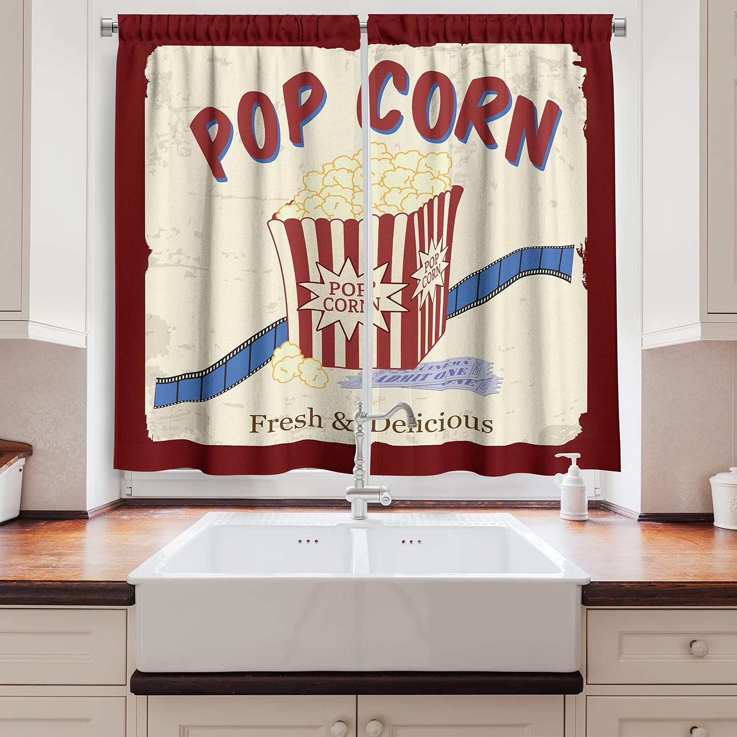 image:imageAmbesonne Dog Lover Valance amp Tier Curtain 3 pcs Set Hand Drawn Paw Print Doodles Circular Pattern Drawing Style Animal Window Treatments for Kitchen Room Decor 55 x 24 Charcoal BeigeCream Blue Maroon