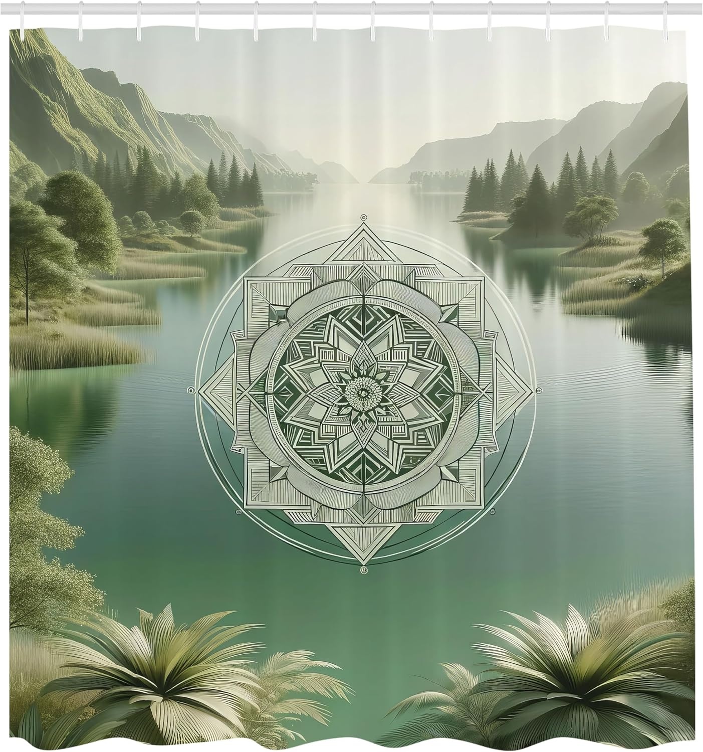 image:imageAmbesonne Sage Green Shower Curtain Mid Century Modern Style Chill Mountain Range Landscape Featuring Woods Cloth Fabric Bathroom Decor Set with Hooks 69 W x 75 L Dusk Eggshell TealSlate Brown Dusk Teal