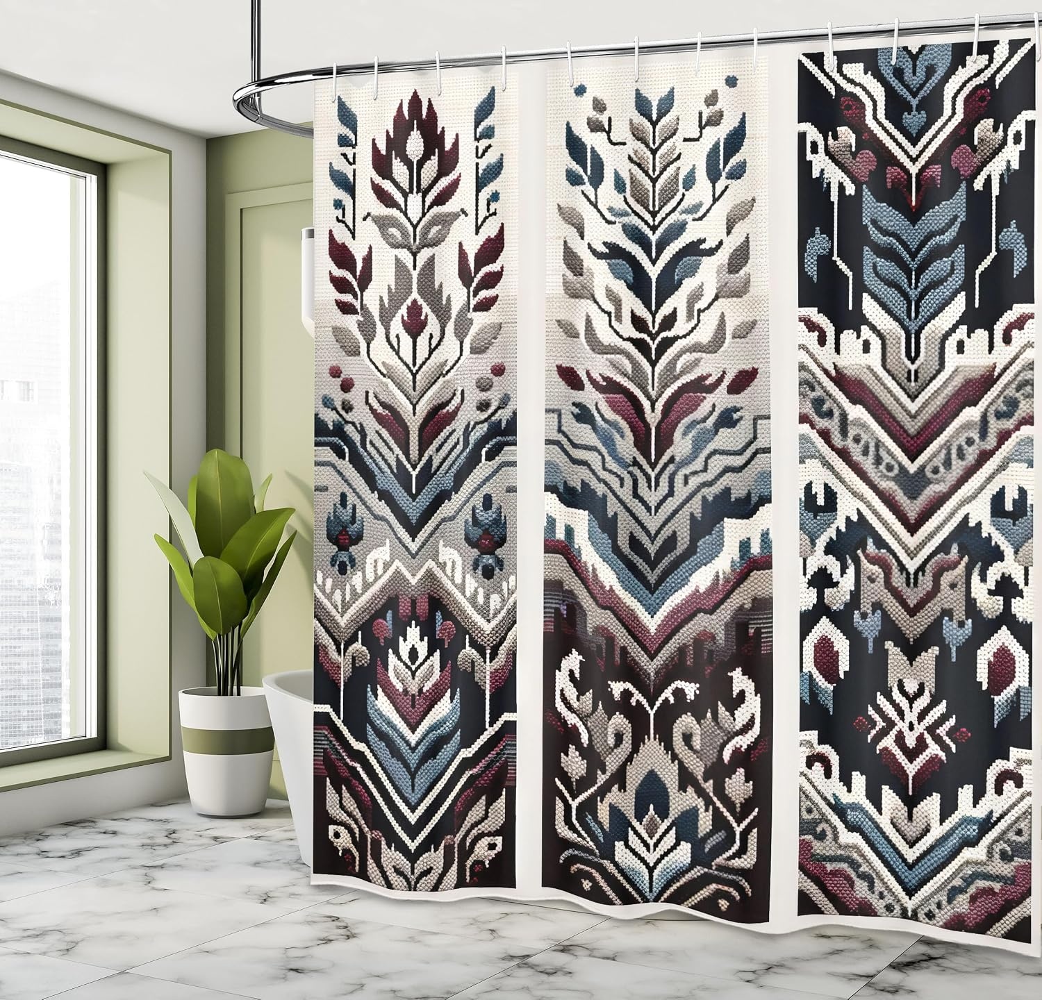 image:imageAmbesonne Sage Green Shower Curtain Mid Century Modern Style Chill Mountain Range Landscape Featuring Woods Cloth Fabric Bathroom Decor Set with Hooks 69 W x 75 L Dusk Eggshell TealSlate Blue Ruby Off White