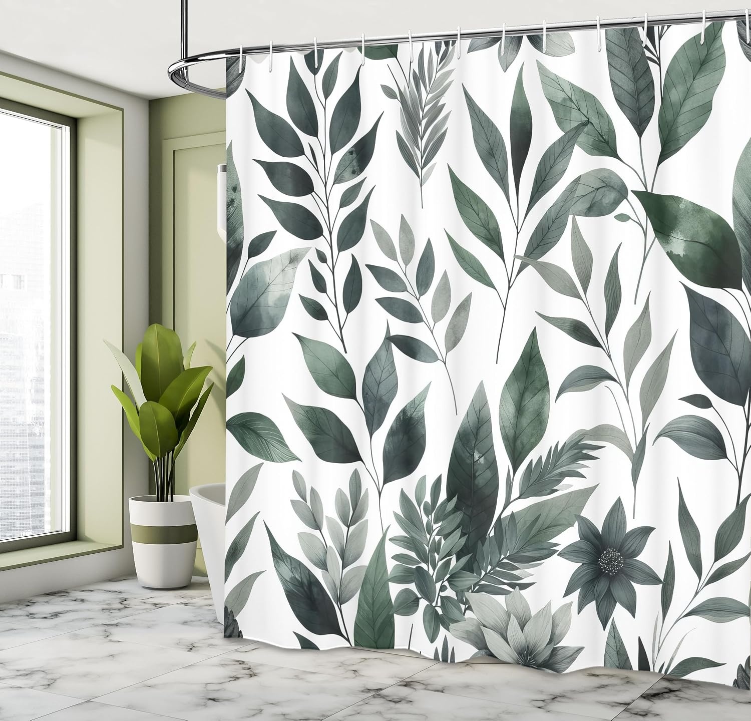 image:imageAmbesonne Sage Green Shower Curtain Mid Century Modern Style Chill Mountain Range Landscape Featuring Woods Cloth Fabric Bathroom Decor Set with Hooks 69 W x 75 L Dusk Eggshell TealLaurel Green