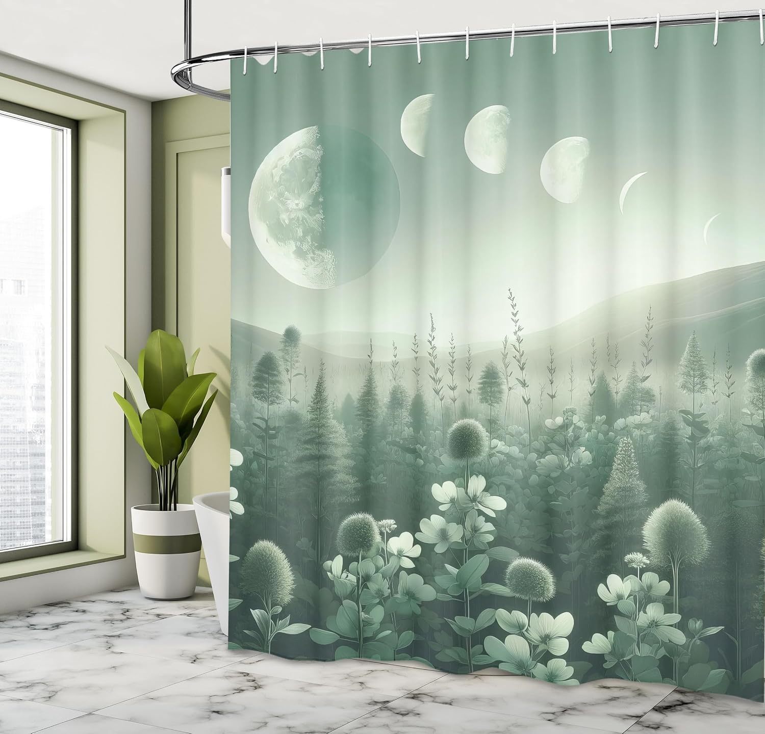 image:imageAmbesonne Sage Green Shower Curtain Mid Century Modern Style Chill Mountain Range Landscape Featuring Woods Cloth Fabric Bathroom Decor Set with Hooks 69 W x 75 L Dusk Eggshell TealTeal Pale Seafoam