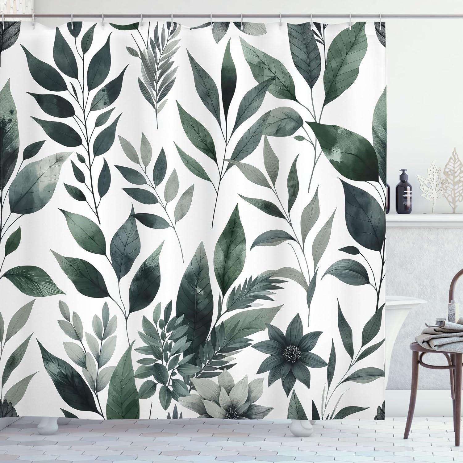 image:imageAmbesonne Sage Green Shower Curtain Mid Century Modern Style Chill Mountain Range Landscape Featuring Woods Cloth Fabric Bathroom Decor Set with Hooks 69 W x 75 L Dusk Eggshell TealLaurel Green