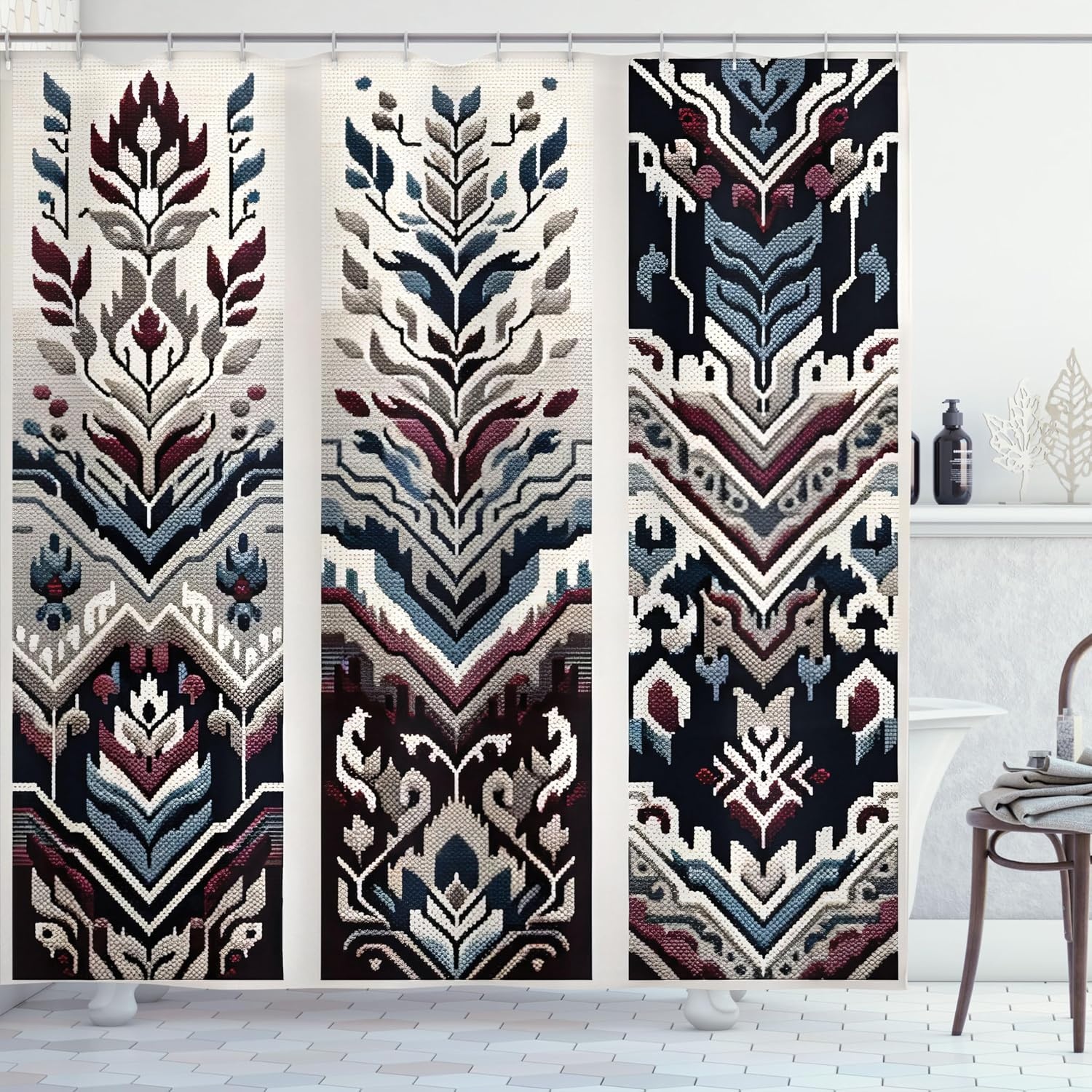 image:imageAmbesonne Sage Green Shower Curtain Mid Century Modern Style Chill Mountain Range Landscape Featuring Woods Cloth Fabric Bathroom Decor Set with Hooks 69 W x 75 L Dusk Eggshell TealSlate Blue Ruby Off White