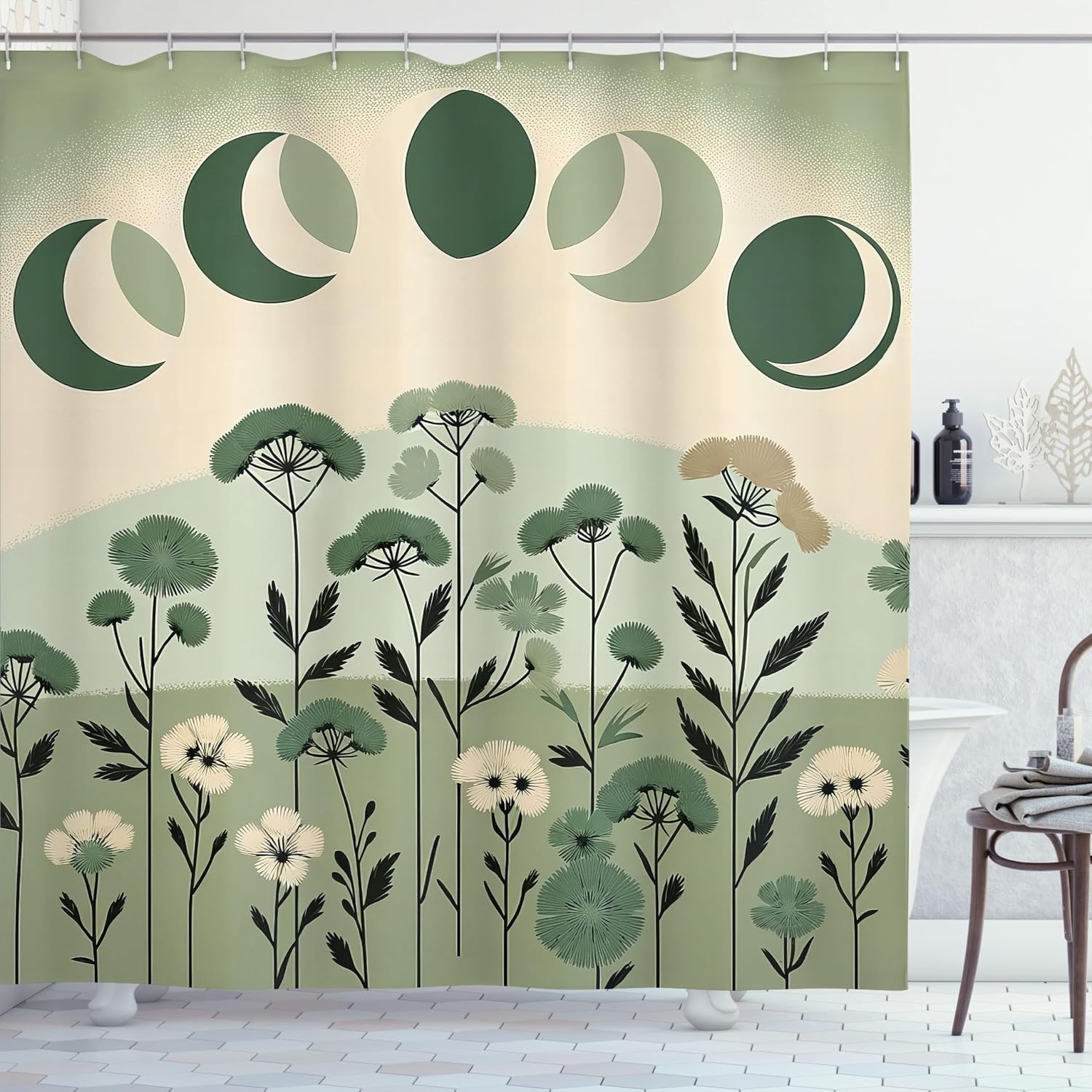 image:imageAmbesonne Sage Green Shower Curtain Mid Century Modern Style Chill Mountain Range Landscape Featuring Woods Cloth Fabric Bathroom Decor Set with Hooks 69 W x 75 L Dusk Eggshell TealTeal Eggshell Dark Grey