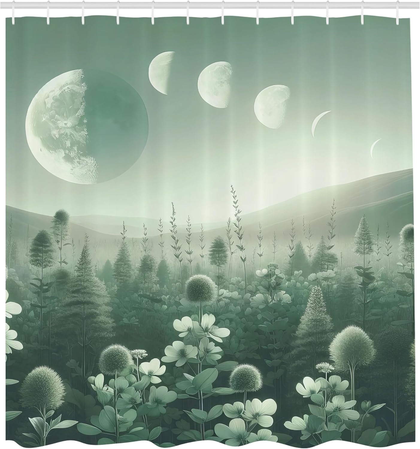 image:imageAmbesonne Sage Green Shower Curtain Mid Century Modern Style Chill Mountain Range Landscape Featuring Woods Cloth Fabric Bathroom Decor Set with Hooks 69 W x 75 L Dusk Eggshell TealTeal Pale Seafoam