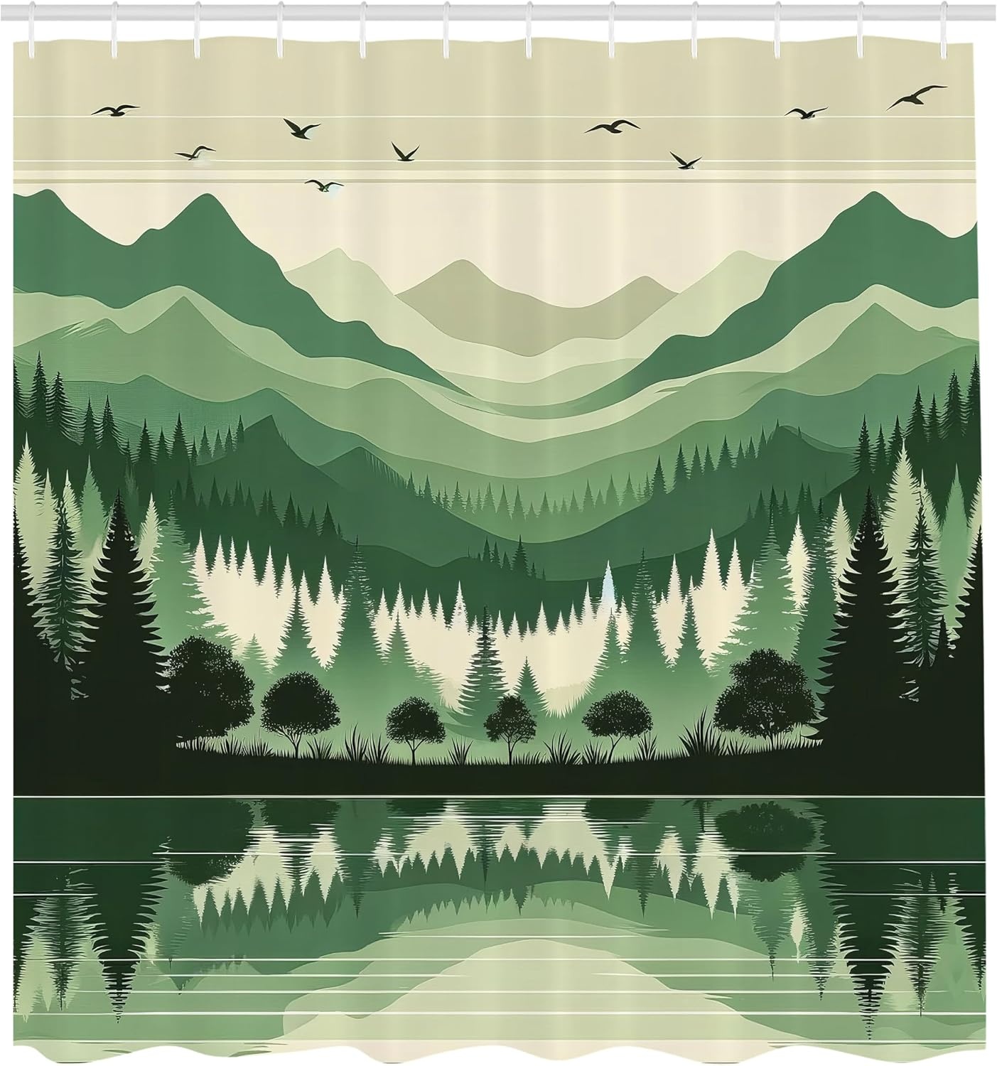 image:imageAmbesonne Sage Green Shower Curtain Mid Century Modern Style Chill Mountain Range Landscape Featuring Woods Cloth Fabric Bathroom Decor Set with Hooks 69 W x 75 L Dusk Eggshell TealDusk Eggshell Teal