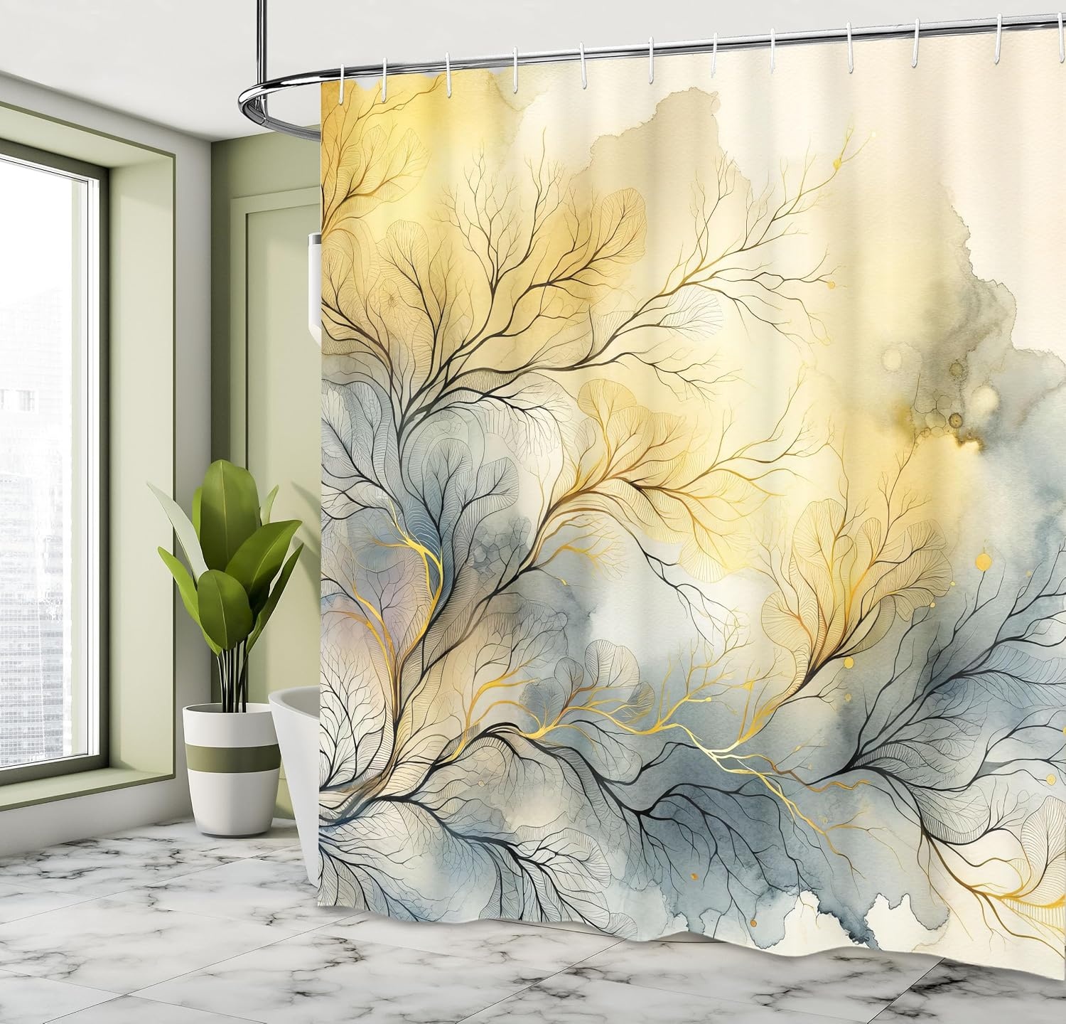 image:imageAmbesonne Sage Green Shower Curtain Mid Century Modern Style Chill Mountain Range Landscape Featuring Woods Cloth Fabric Bathroom Decor Set with Hooks 69 W x 75 L Dusk Eggshell TealKhaki Slate Blue Eggshell