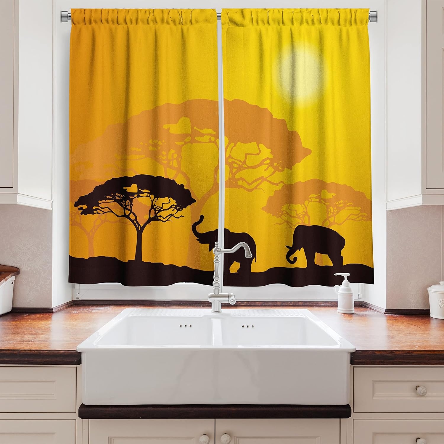 image:imageAmbesonne Sports Valance amp Tier Curtain 3 pcs Set Baseball Patterns on Vertical Striped Background Stars Design Window Treatments for Room Kitchen Decor 55 x 24 Night Blue Red WhiteYellow Brown