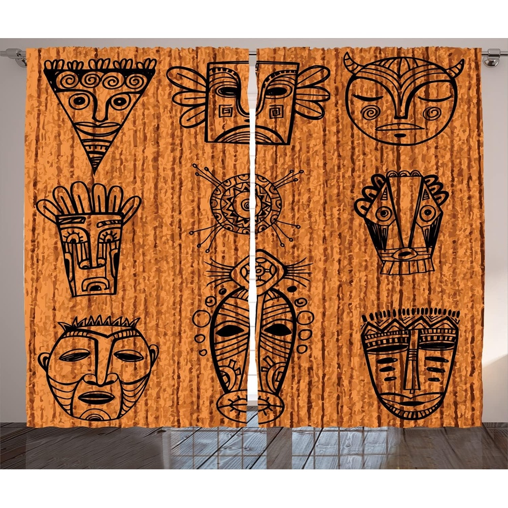 image:imageAmbesonne African Curtains Ceremonial Native Illustration Cultural Art Print Geometric Pattern Living Room Bedroom Window Drapes 2 Panel Set 108 X 84 Black Brown