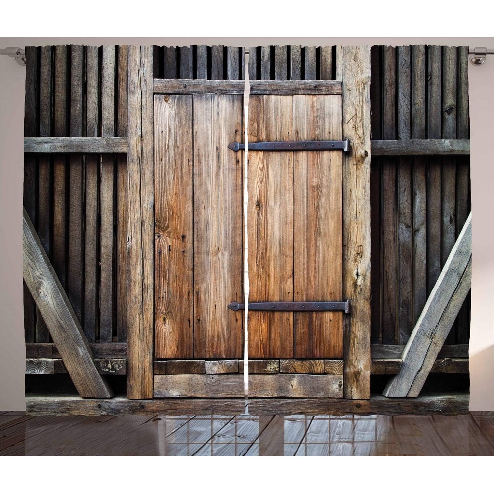 image:imageAmbesonne Antique Curtains Rustic Antique Wooden Door Exterior Facades Rural Barn Timber Weathered Display Living Room Bedroom Window Drapes 2 Panel Set 108 X 84 Brown Orange