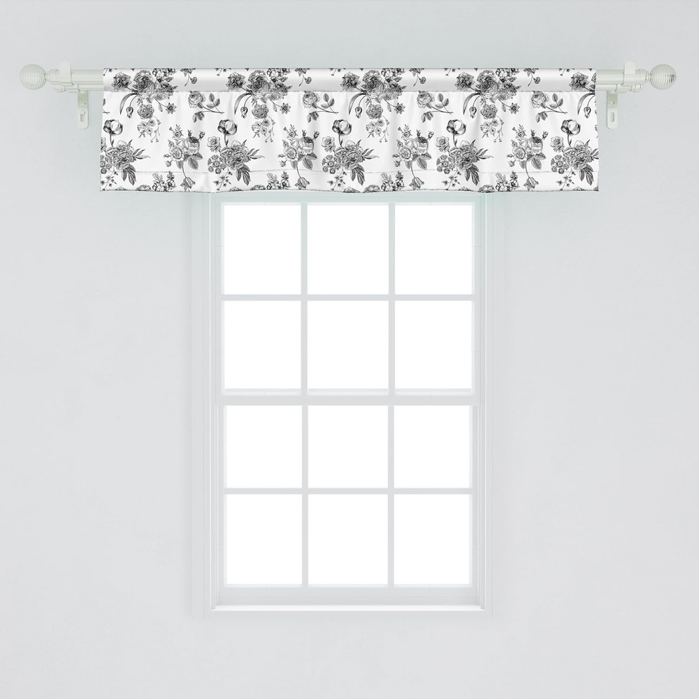 image:imageAmbesonne Black and White Window Valance Pack of 2 Vintage Floral Pattern Victorian Classic Royal Inspired New Modern Art Rod Pocket Curtain Valances for Kitchen Bedroom 54 X 12 Black and White