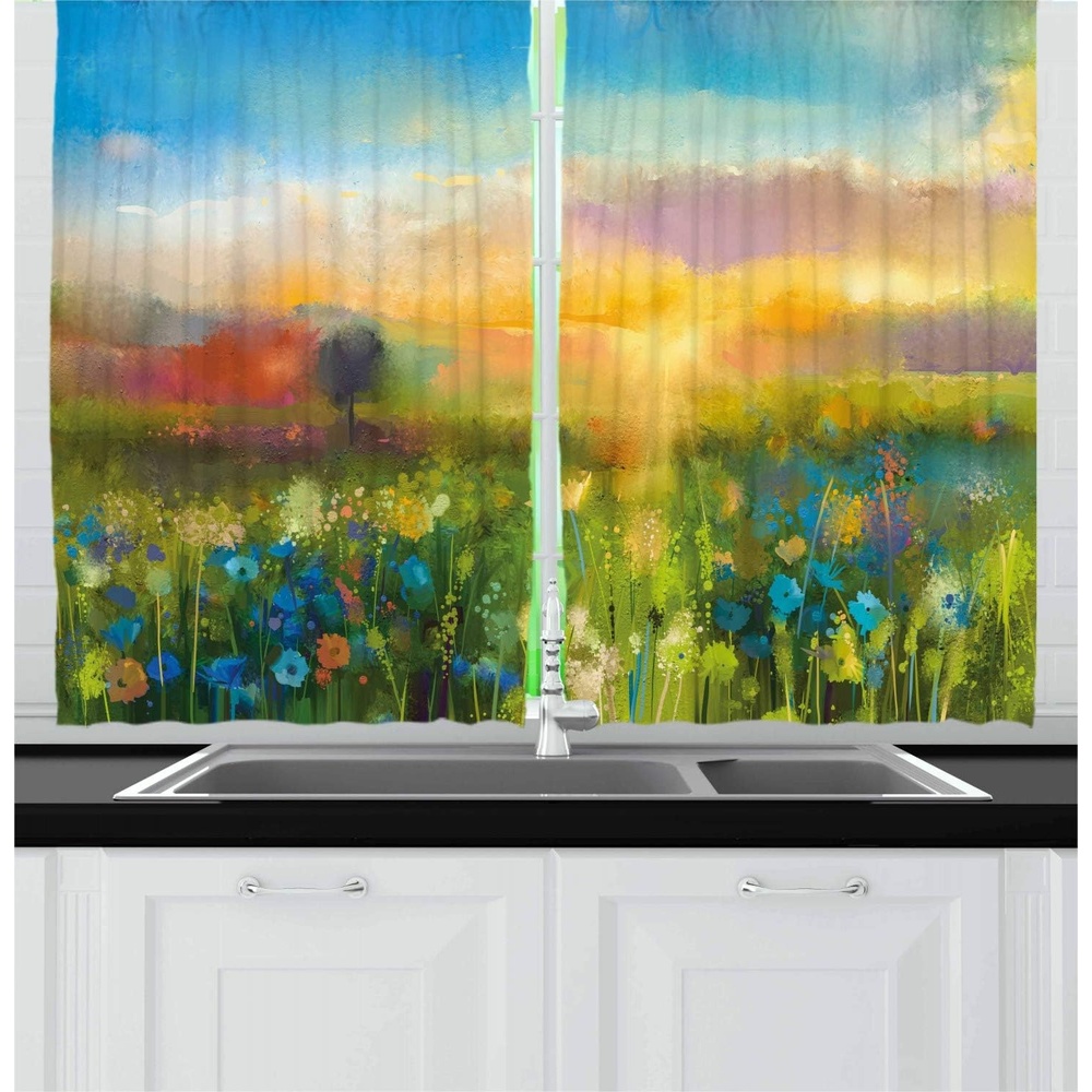 image:imageAmbesonne Dog Lover Valance amp Tier Curtain 3 pcs Set Hand Drawn Paw Print Doodles Circular Pattern Drawing Style Animal Window Treatments for Kitchen Room Decor 55 x 24 Charcoal BeigeMulticolor Green