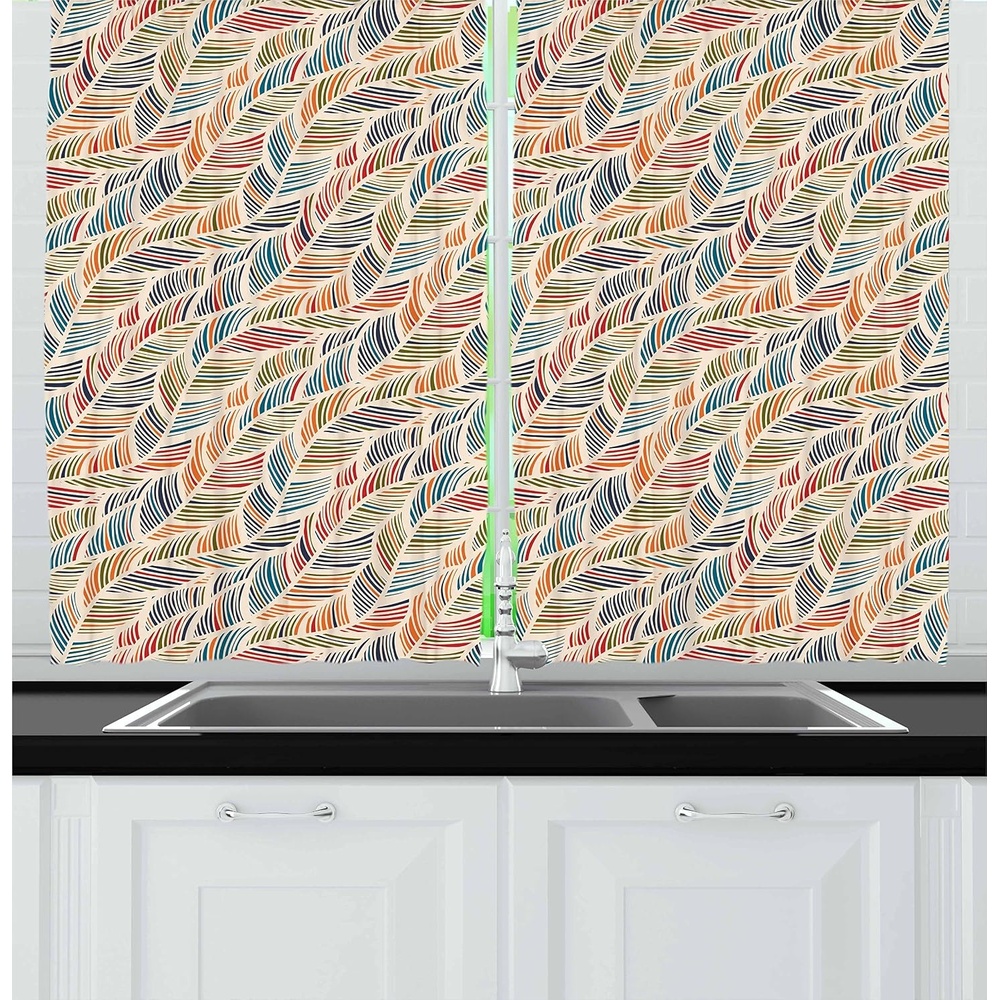 image:imageAmbesonne Dog Lover Valance amp Tier Curtain 3 pcs Set Hand Drawn Paw Print Doodles Circular Pattern Drawing Style Animal Window Treatments for Kitchen Room Decor 55 x 24 Charcoal BeigePale Mustard Multicolor