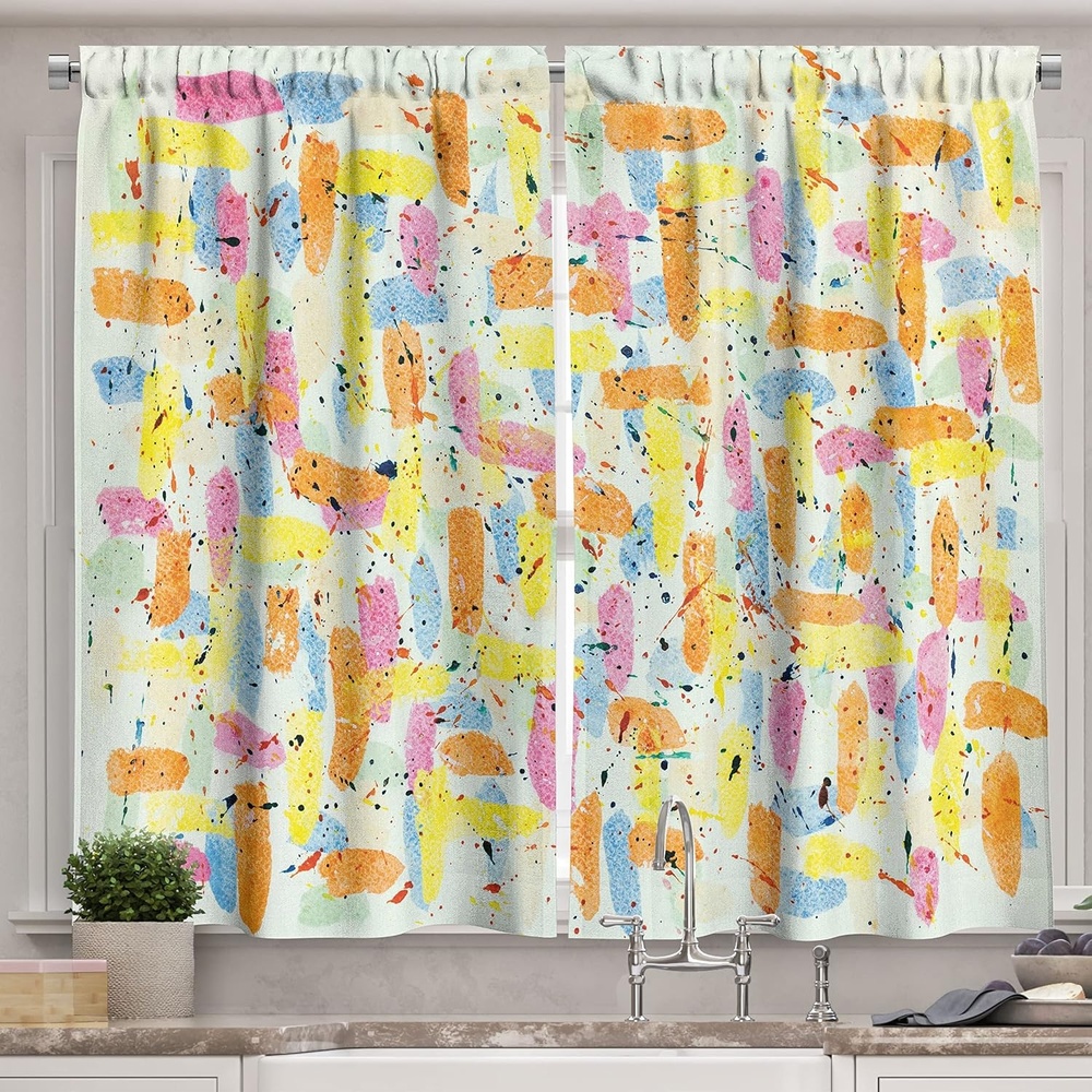 image:imageAmbesonne Dog Lover Valance amp Tier Curtain 3 pcs Set Hand Drawn Paw Print Doodles Circular Pattern Drawing Style Animal Window Treatments for Kitchen Room Decor 55 x 24 Charcoal BeigeYellow Orange