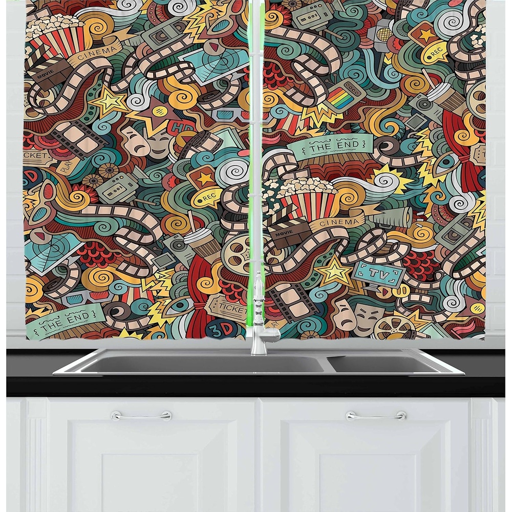 image:imageAmbesonne Dog Lover Valance amp Tier Curtain 3 pcs Set Hand Drawn Paw Print Doodles Circular Pattern Drawing Style Animal Window Treatments for Kitchen Room Decor 55 x 24 Charcoal BeigeSeafoam Yellow