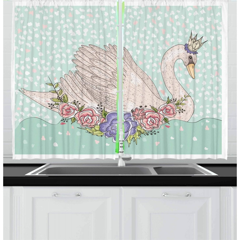 image:imageAmbesonne Dog Lover Valance amp Tier Curtain 3 pcs Set Hand Drawn Paw Print Doodles Circular Pattern Drawing Style Animal Window Treatments for Kitchen Room Decor 55 x 24 Charcoal BeigeMint Green Beige Coral