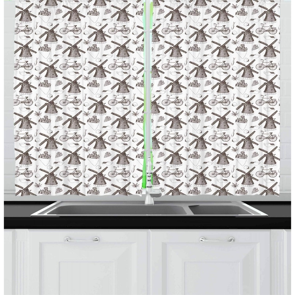 image:imageAmbesonne Dog Lover Valance amp Tier Curtain 3 pcs Set Hand Drawn Paw Print Doodles Circular Pattern Drawing Style Animal Window Treatments for Kitchen Room Decor 55 x 24 Charcoal BeigeBrown and White