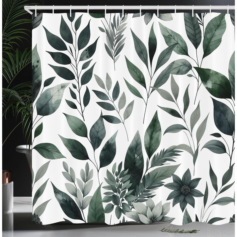 image:imageAmbesonne Sage Green Shower Curtain Mid Century Modern Style Chill Mountain Range Landscape Featuring Woods Cloth Fabric Bathroom Decor Set with Hooks 69 W x 75 L Dusk Eggshell TealLaurel Green