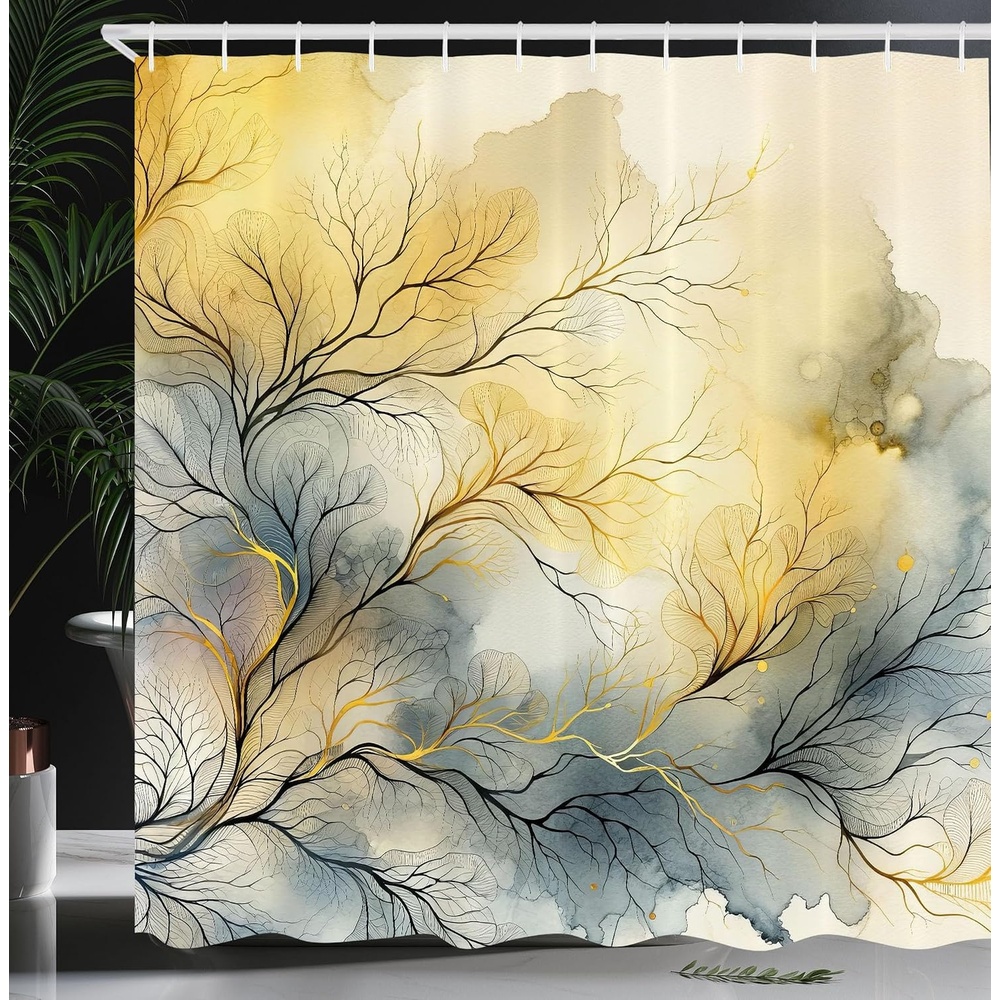 image:imageAmbesonne Sage Green Shower Curtain Mid Century Modern Style Chill Mountain Range Landscape Featuring Woods Cloth Fabric Bathroom Decor Set with Hooks 69 W x 75 L Dusk Eggshell TealKhaki Slate Blue Eggshell