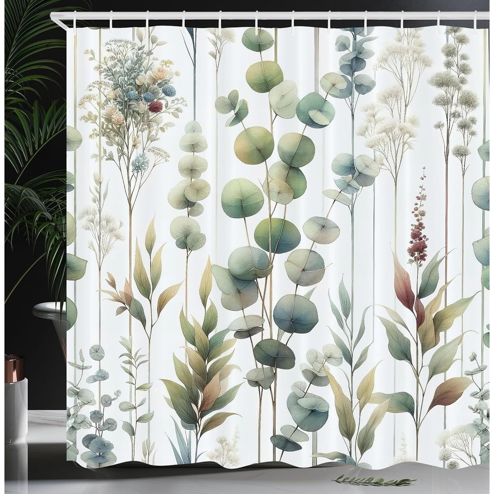 image:imageAmbesonne Sage Green Shower Curtain Mid Century Modern Style Chill Mountain Range Landscape Featuring Woods Cloth Fabric Bathroom Decor Set with Hooks 69 W x 75 L Dusk Eggshell TealSlate Brown White Khaki