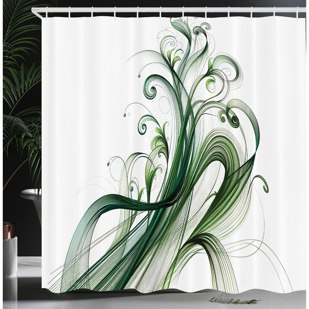 image:imageAmbesonne Sage Green Shower Curtain Mid Century Modern Style Chill Mountain Range Landscape Featuring Woods Cloth Fabric Bathroom Decor Set with Hooks 69 W x 75 L Dusk Eggshell TealWhite Emerald Teal