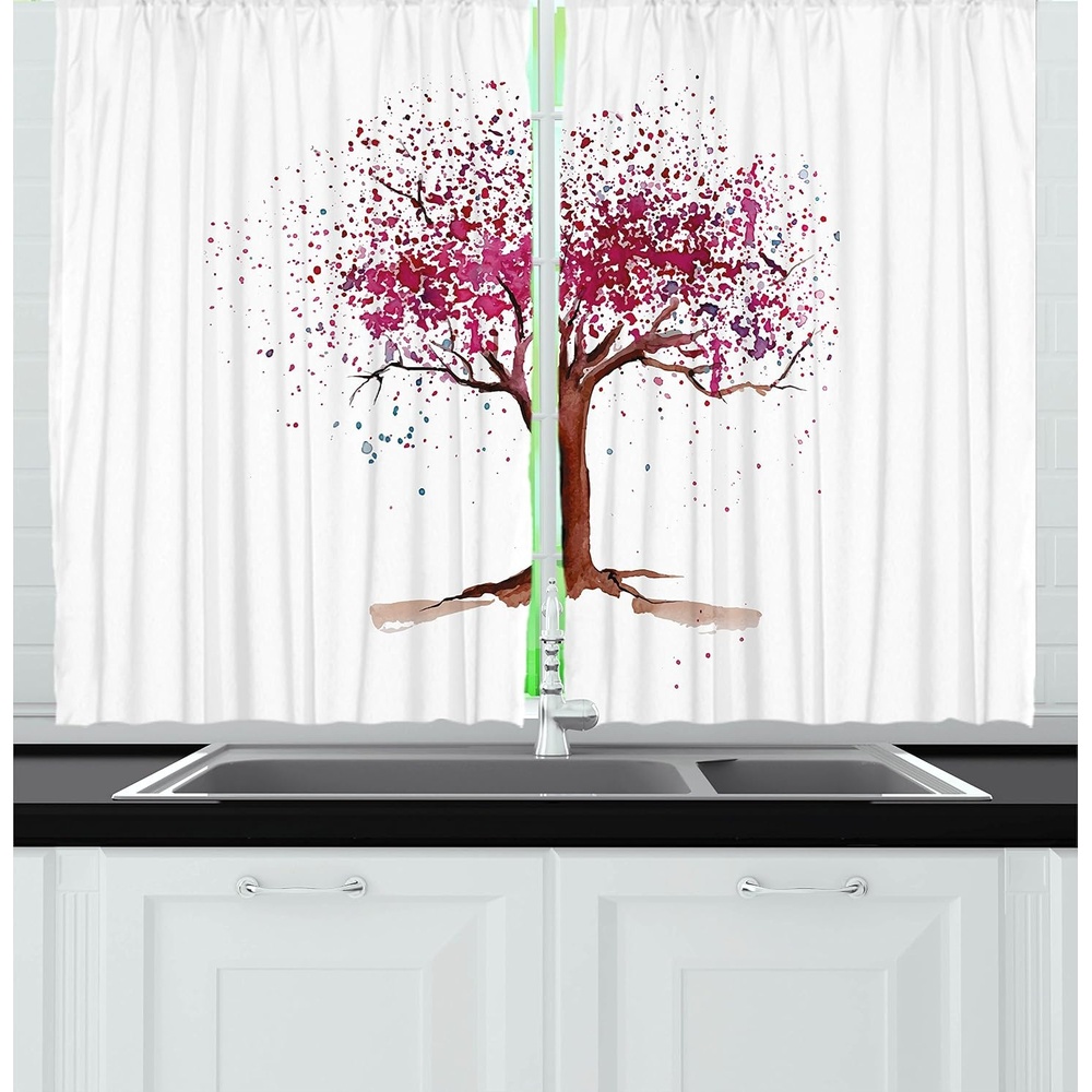 image:imageAmbesonne Sports Valance amp Tier Curtain 3 pcs Set Baseball Patterns on Vertical Striped Background Stars Design Window Treatments for Room Kitchen Decor 55 x 24 Night Blue Red WhiteMagenta Redwood