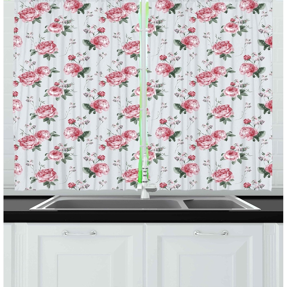 image:imageAmbesonne Sports Valance amp Tier Curtain 3 pcs Set Baseball Patterns on Vertical Striped Background Stars Design Window Treatments for Room Kitchen Decor 55 x 24 Night Blue Red WhiteAlmond Green Pale Pink