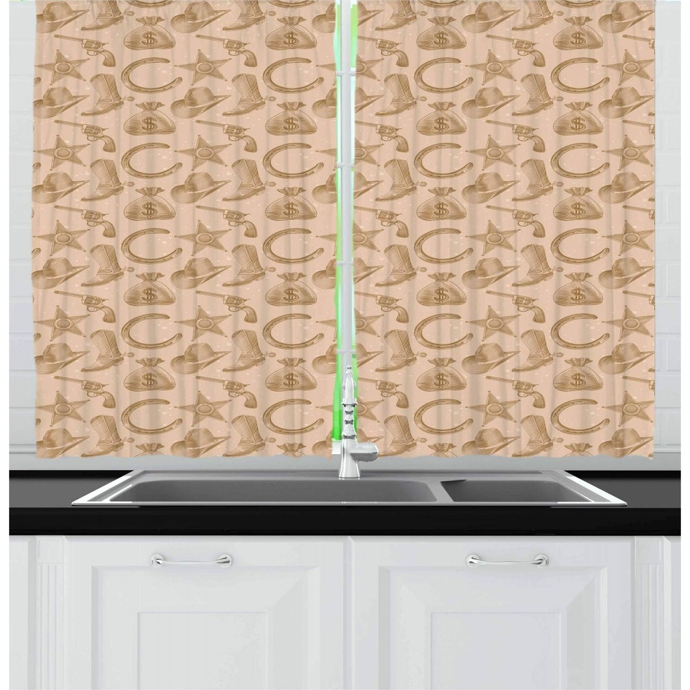 image:imageAmbesonne Sports Valance amp Tier Curtain 3 pcs Set Baseball Patterns on Vertical Striped Background Stars Design Window Treatments for Room Kitchen Decor 55 x 24 Night Blue Red WhiteTan Brown